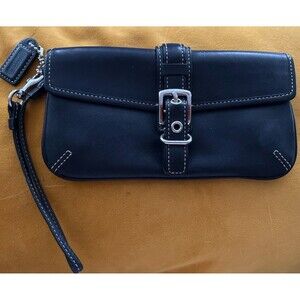 Coach Soho Y2K Black Leather Buckle Flap Wristlet Wallet Mini Bag Purse 90’s